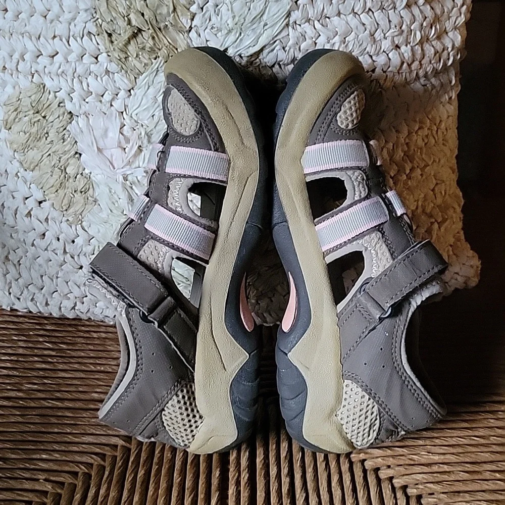 Teva sandals, brown, tan, gray, pink, size 3.